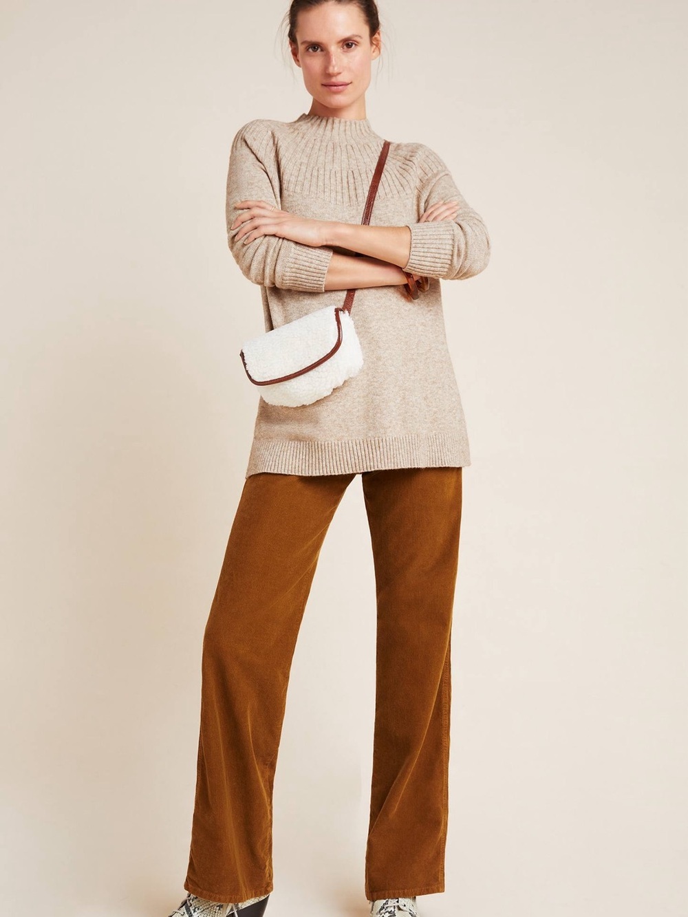 Anthropologie Beige Cowlneck Sweater